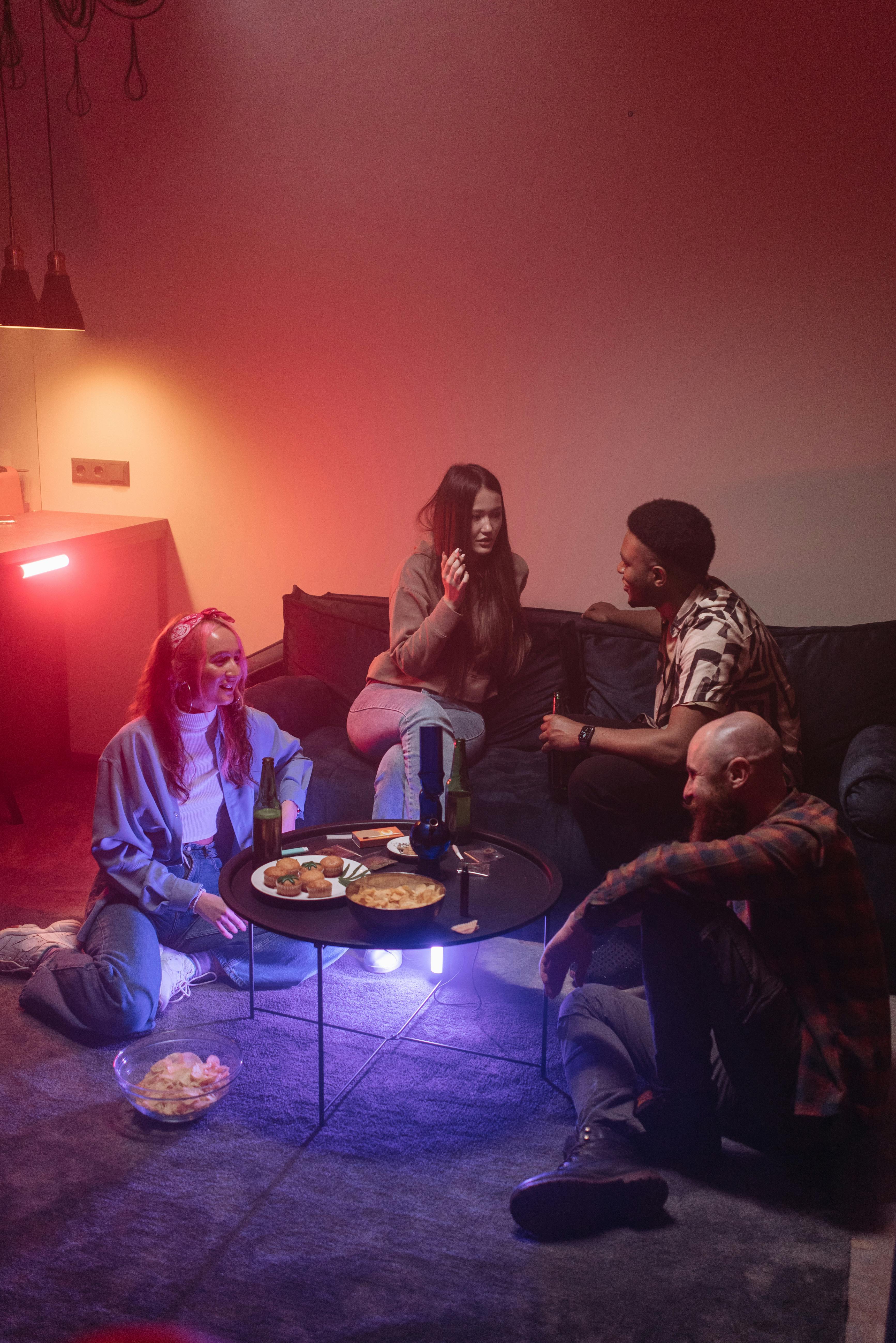 Group of people enjoying snacks and drinks